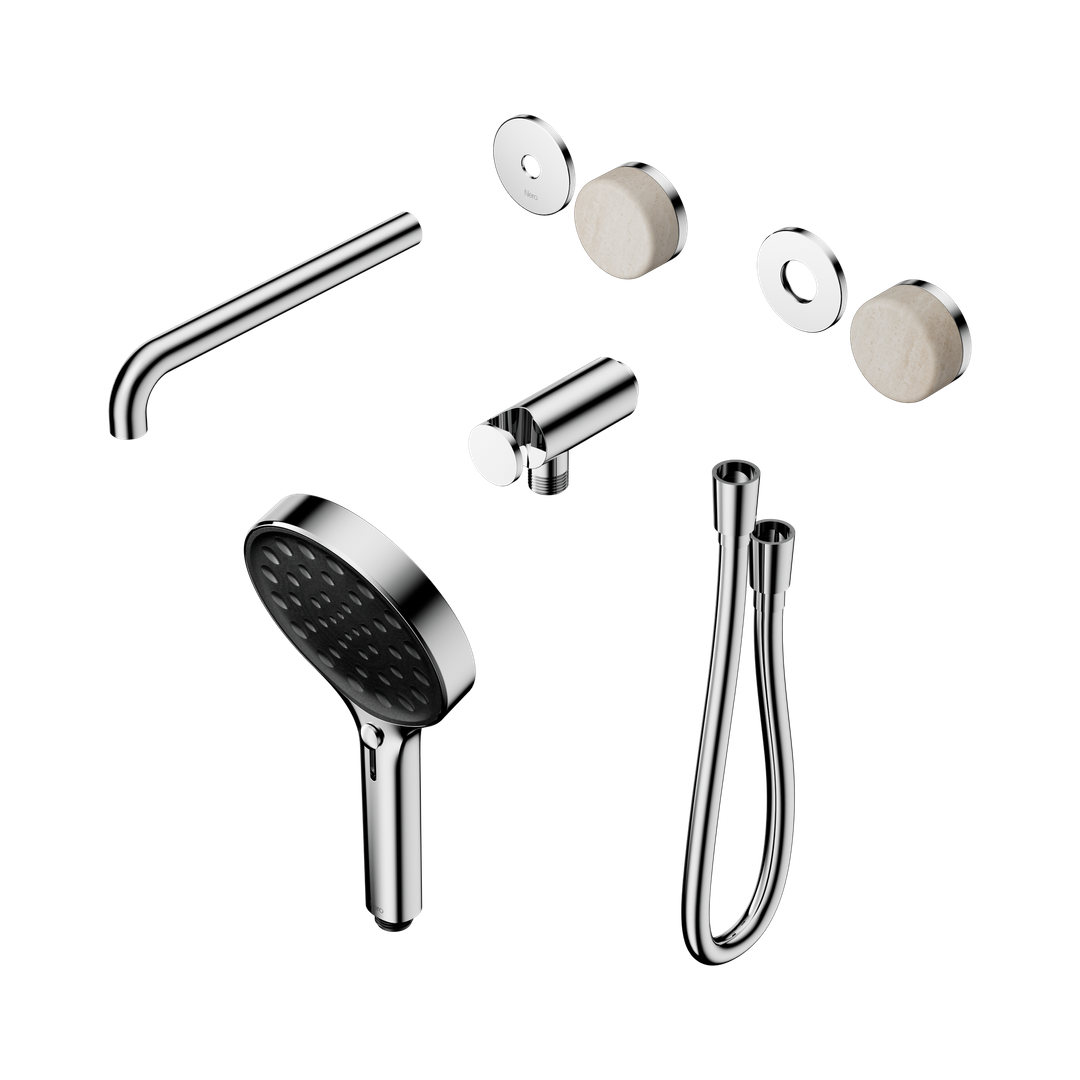 Nero Serenity Progressive Shower - Spout Chrome Rome Travertine Handle & Serenity Hand Shower Trim Kit Only