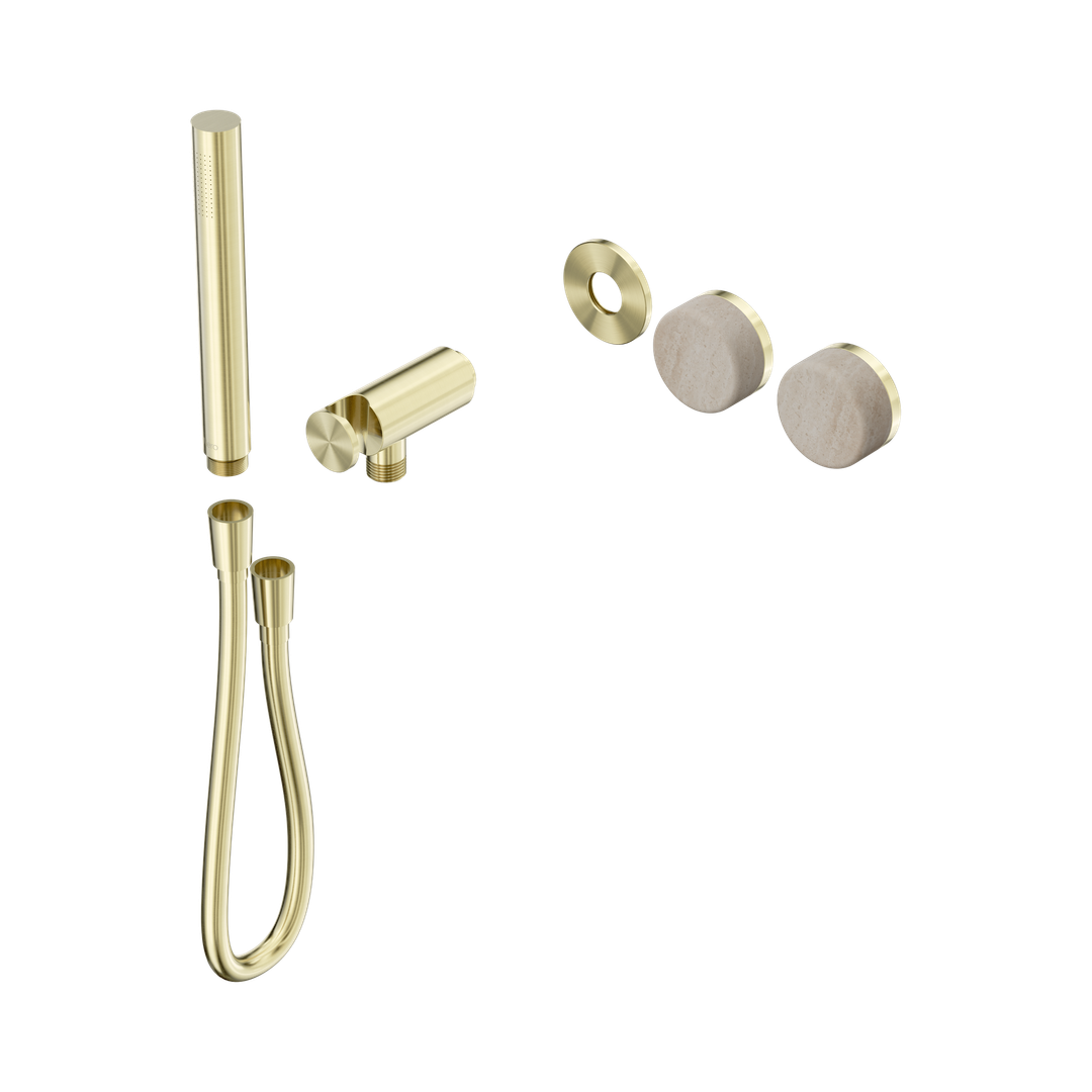 Nero Serenity Progressive Shower System Brushed Gold - Rome Travertine Handle & Slim Shower Trim Kit Only