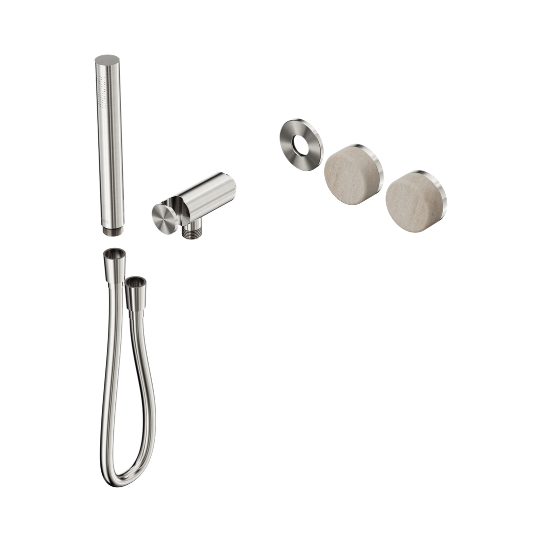 Nero Serenity Progressive Shower System Brushed Nickel - Rome Travertine Handle & Slim Shower Trim Kit Only