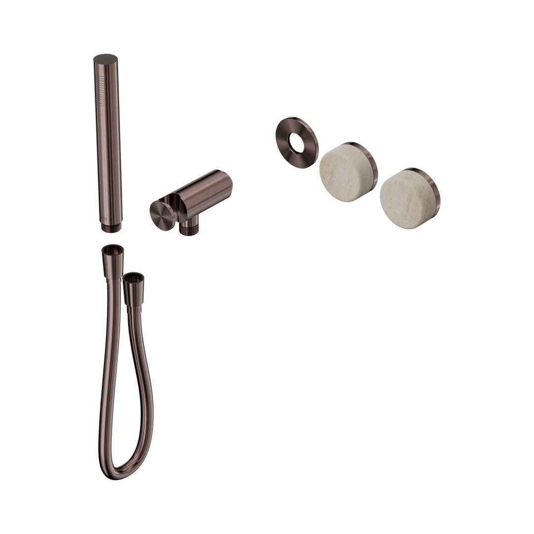 Nero Serenity Progressive Shower System Brushed Bronze - Rome Travertine Handle & Slim Shower Trim Kit Only
