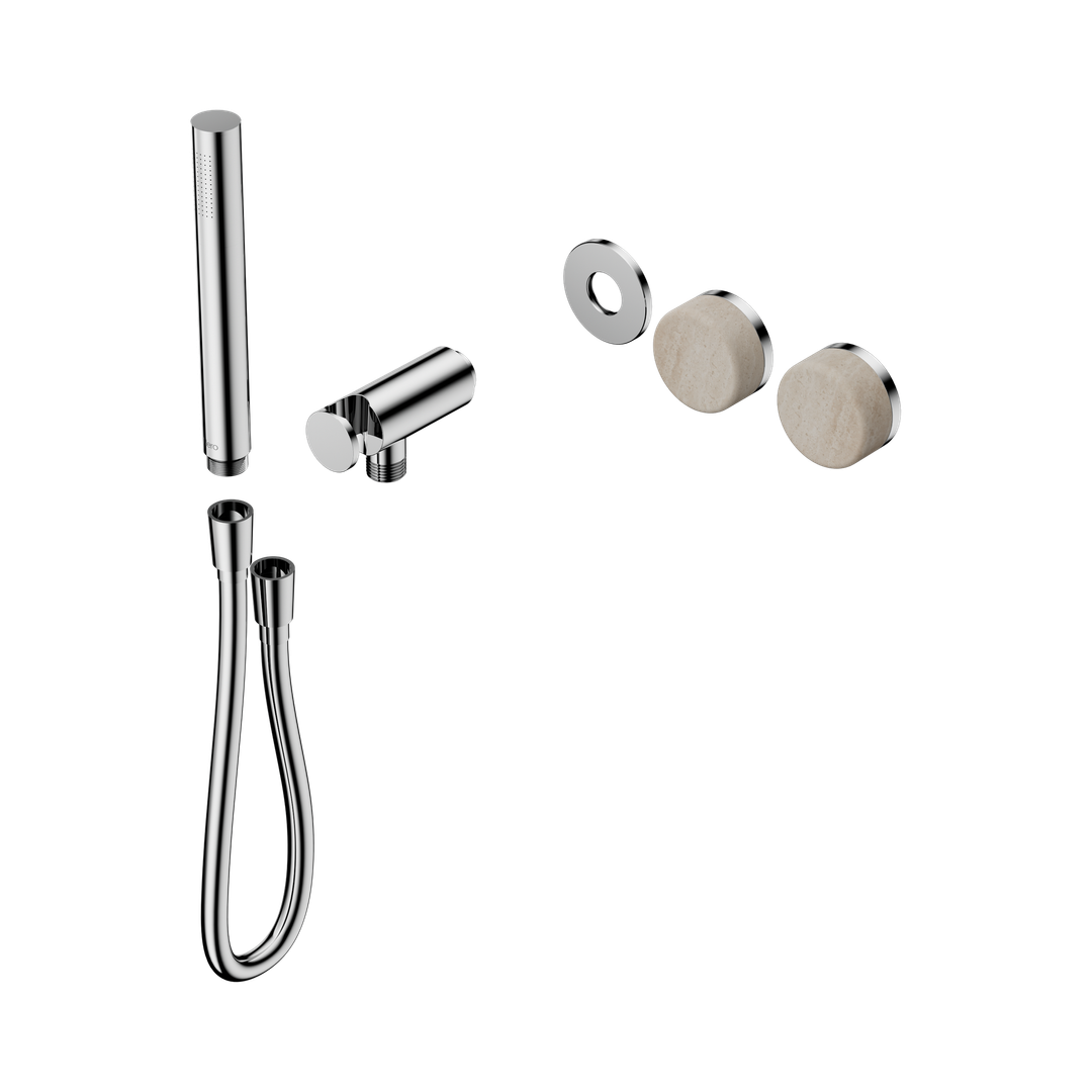 Nero Serenity Progressive Shower System Chrome - Rome Travertine Handle & Slim Shower Trim Kit Only
