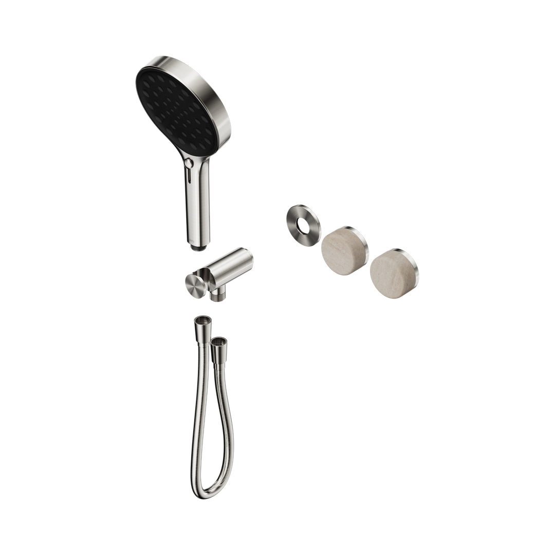 Nero Serenity Progressive Shower System Brushed Nickel - Rome Travertine Handle & Serenity Hand Shower Trim Kit Only