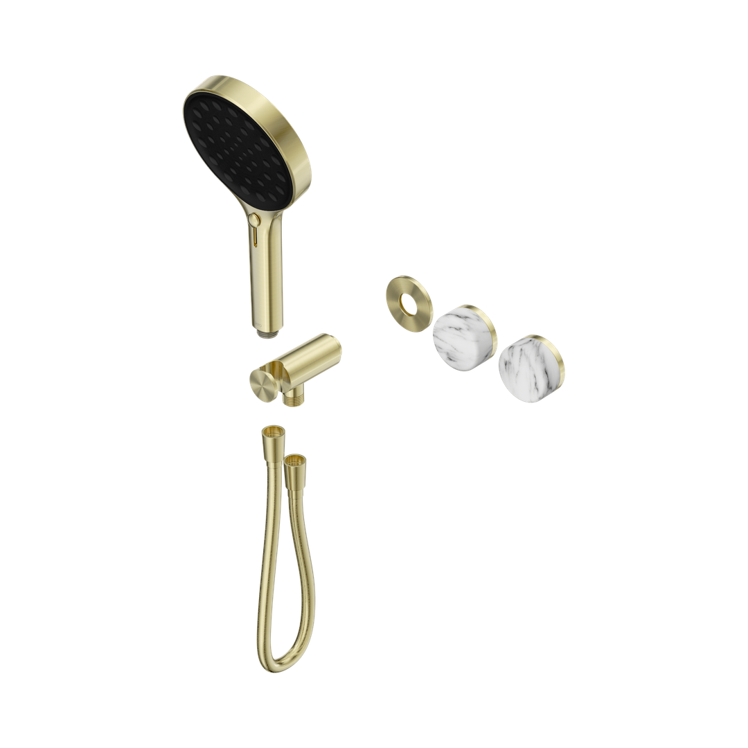 Nero Serenity Progressive Shower System Brushed Gold - Arabescato Corchia Handle & Serenity Hand Shower Trim Kit Only
