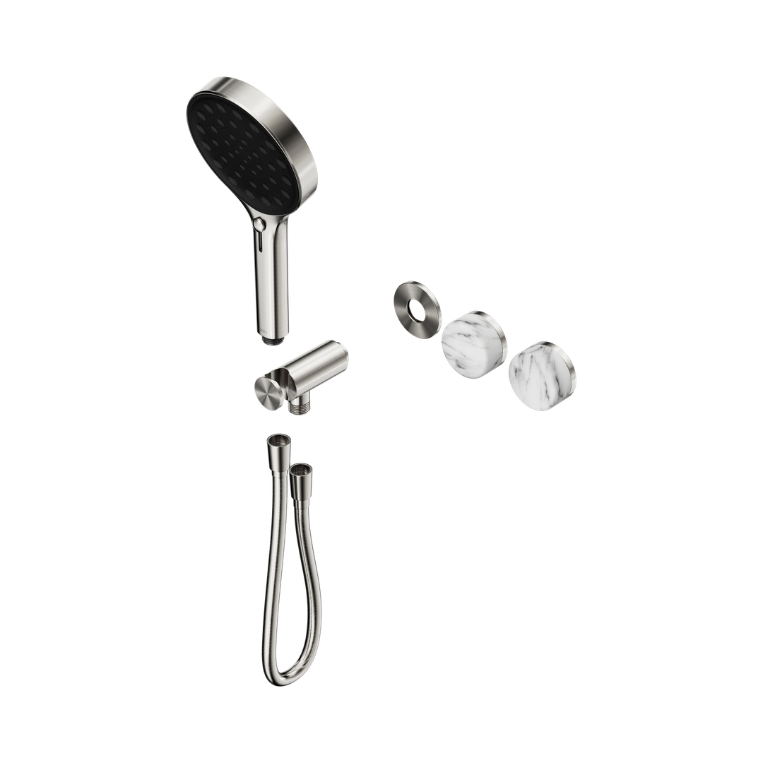 Nero Serenity Progressive Shower System Brushed Nickel - Arabescato Corchia Handle & Serenity Hand Shower Trim Kit Only