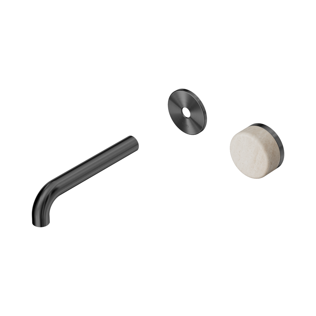 Nero Serenity Progressive Wall Basin Mixer 160Mm Spout Gunmetal - Rome Travertine Handle Trim Kit Only