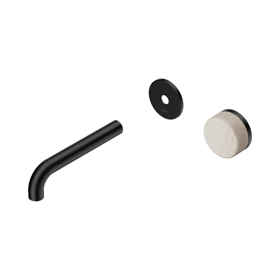 Nero Serenity Progressive Wall Basin Mixer 160Mm Spout Matte Black - Rome Travertine Handle Trim Kit Only