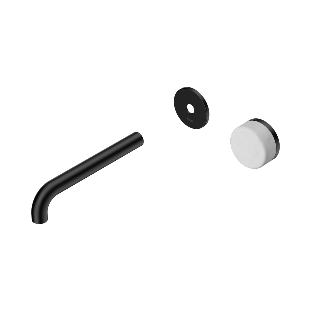 Nero Serenity Progressive Wall Basin Mixer 185Mm Spout Matte Black - Carrara Handle Trim Kit Only