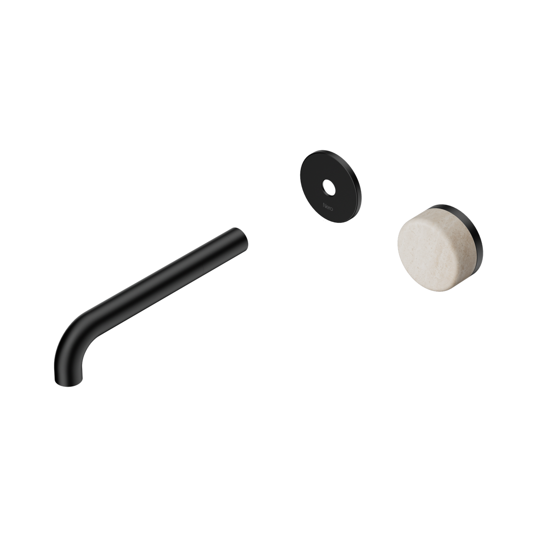Nero Serenity Progressive Wall Basin Mixer 185Mm Spout Matte Black - Rome Travertine Handle Trim Kit Only