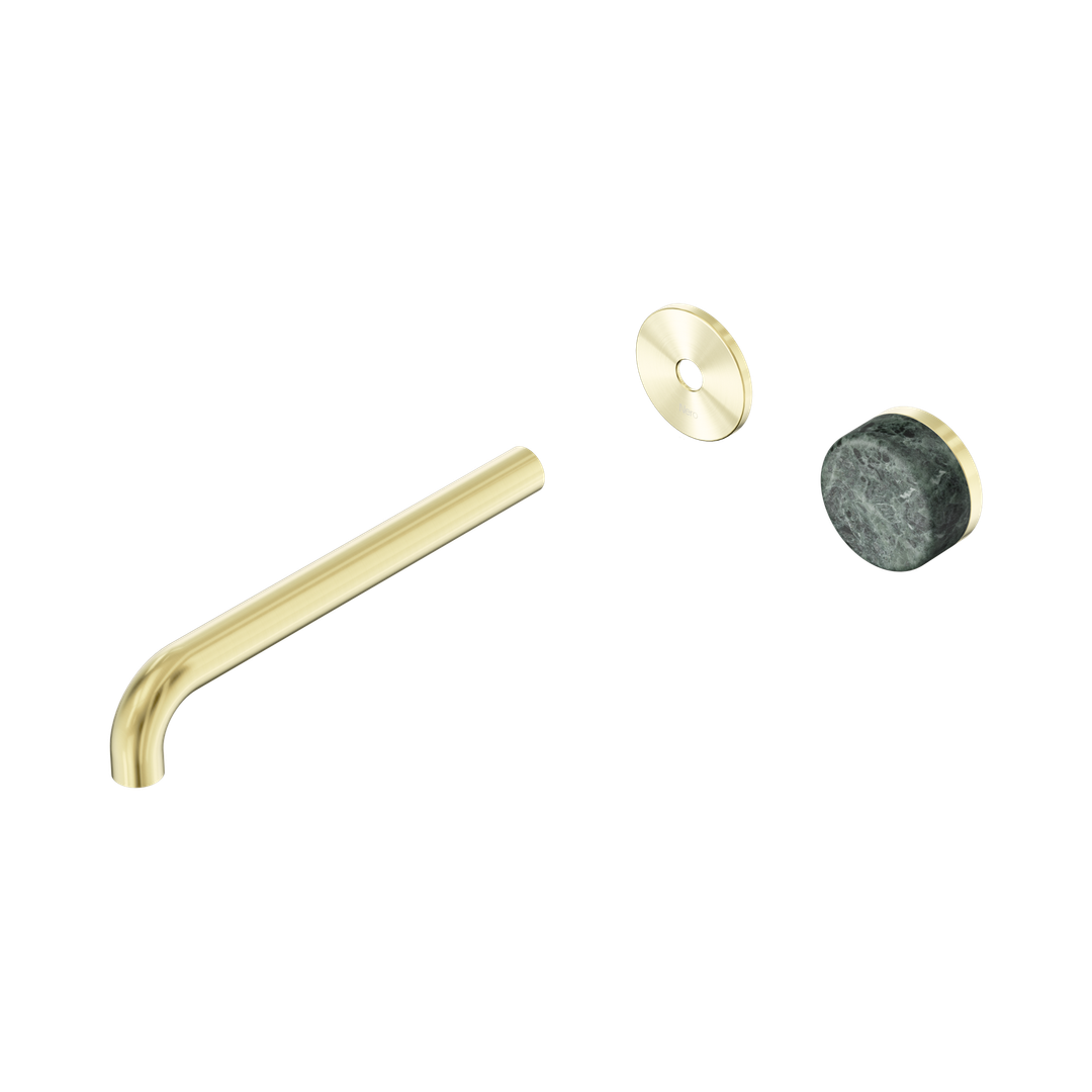 Nero Serenity Progressive Wall Basin Mixer 220Mm Spout Brushed Gold - Verde Alpi Handle Trim Kit Only
