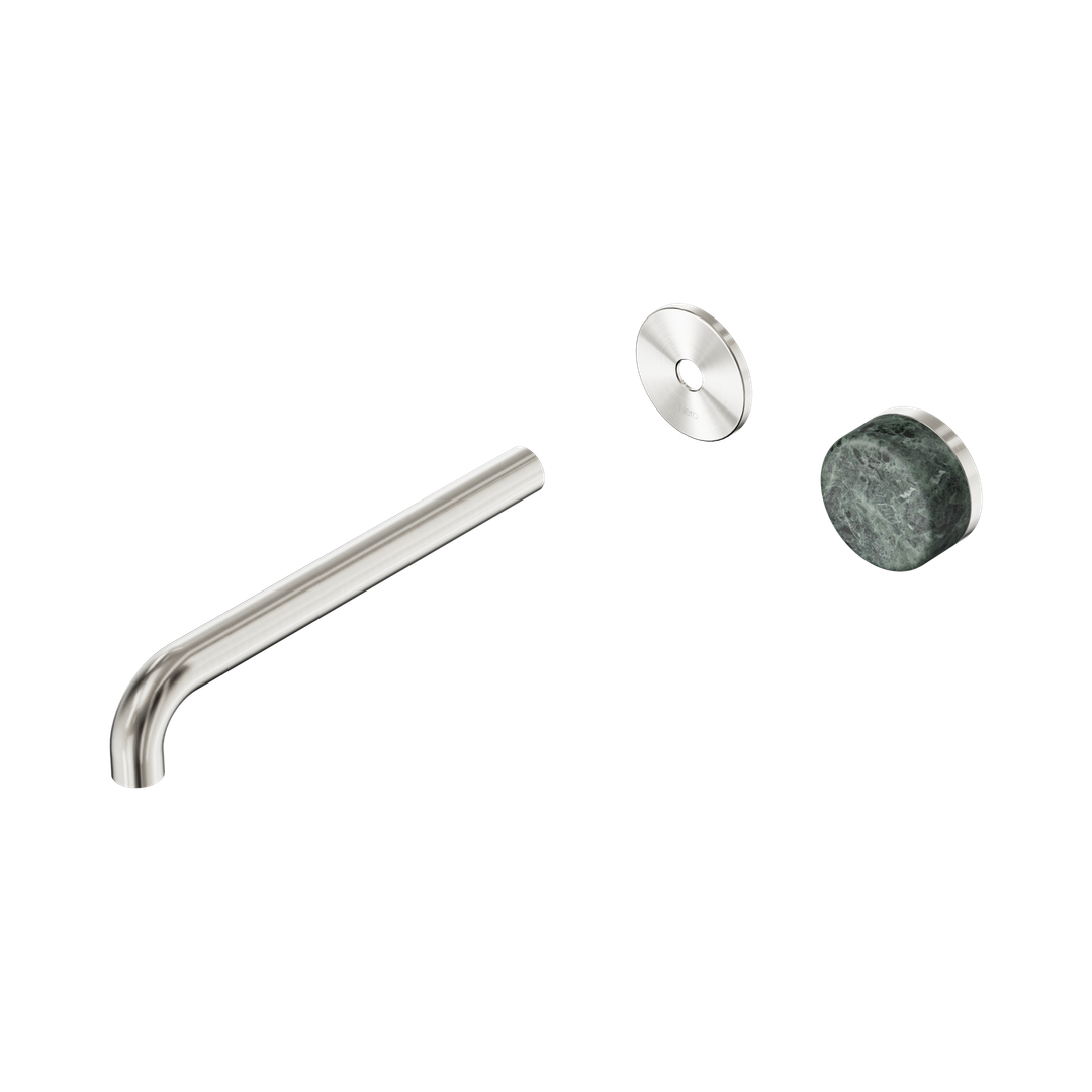 Nero Serenity Progressive Wall Basin Mixer 220Mm Spout Brushed Nickel - Verde Alpi Handle Trim Kit Only