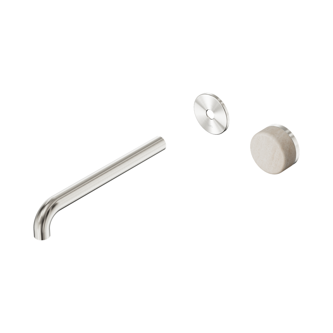 Nero Serenity Progressive Wall Basin Mixer 220Mm Spout - Brushed Nickel Rome Travertine Handle Trim Kit Only