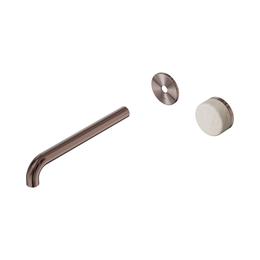 Nero Serenity Progressive Wall Basin Mixer 220Mm Spout - Brushed Bronze Rome Travertine Handle Trim Kit Only