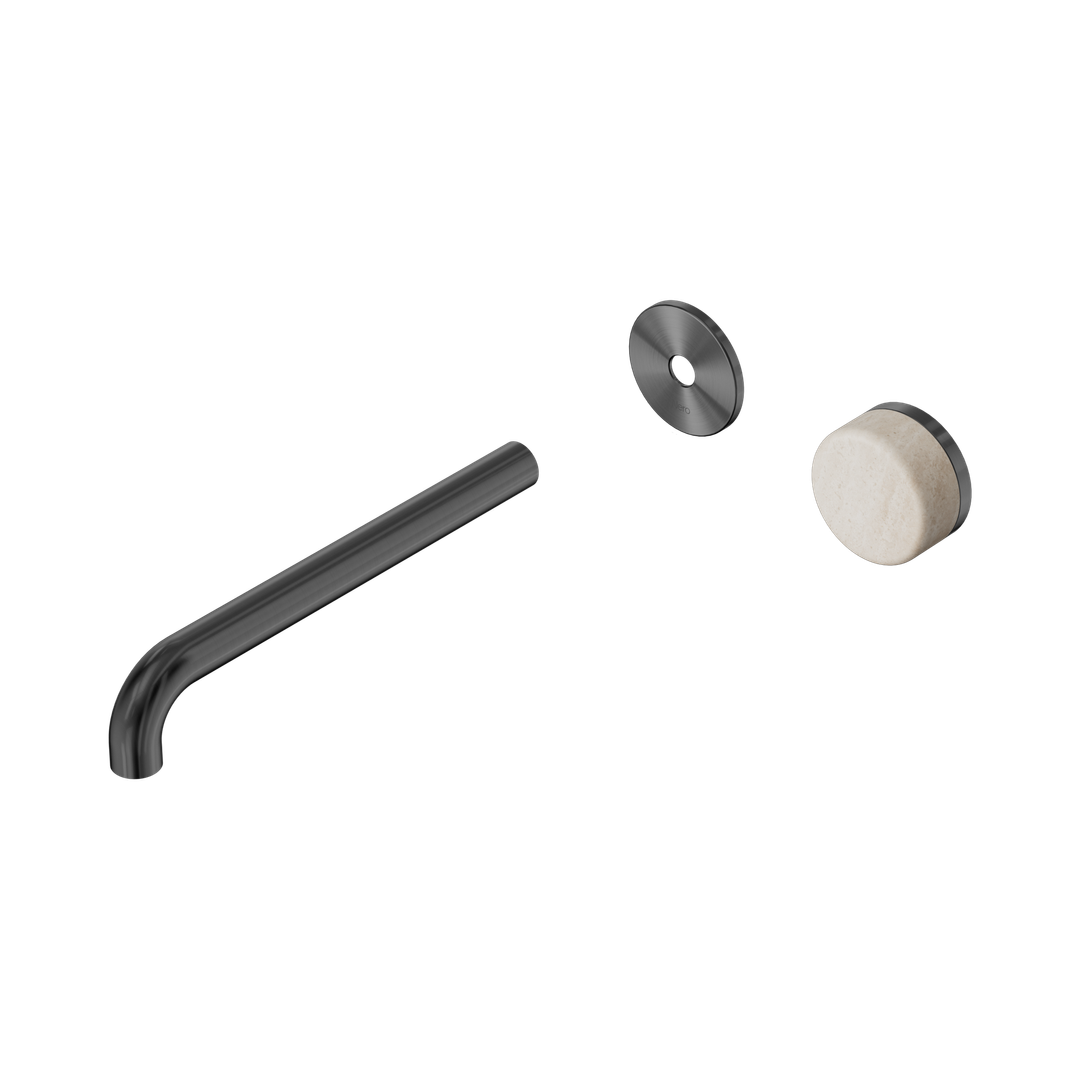 Nero Serenity Progressive Wall Basin Mixer 220Mm Spout Gunmetal - Rome Travertine Handle Trim Kit Only