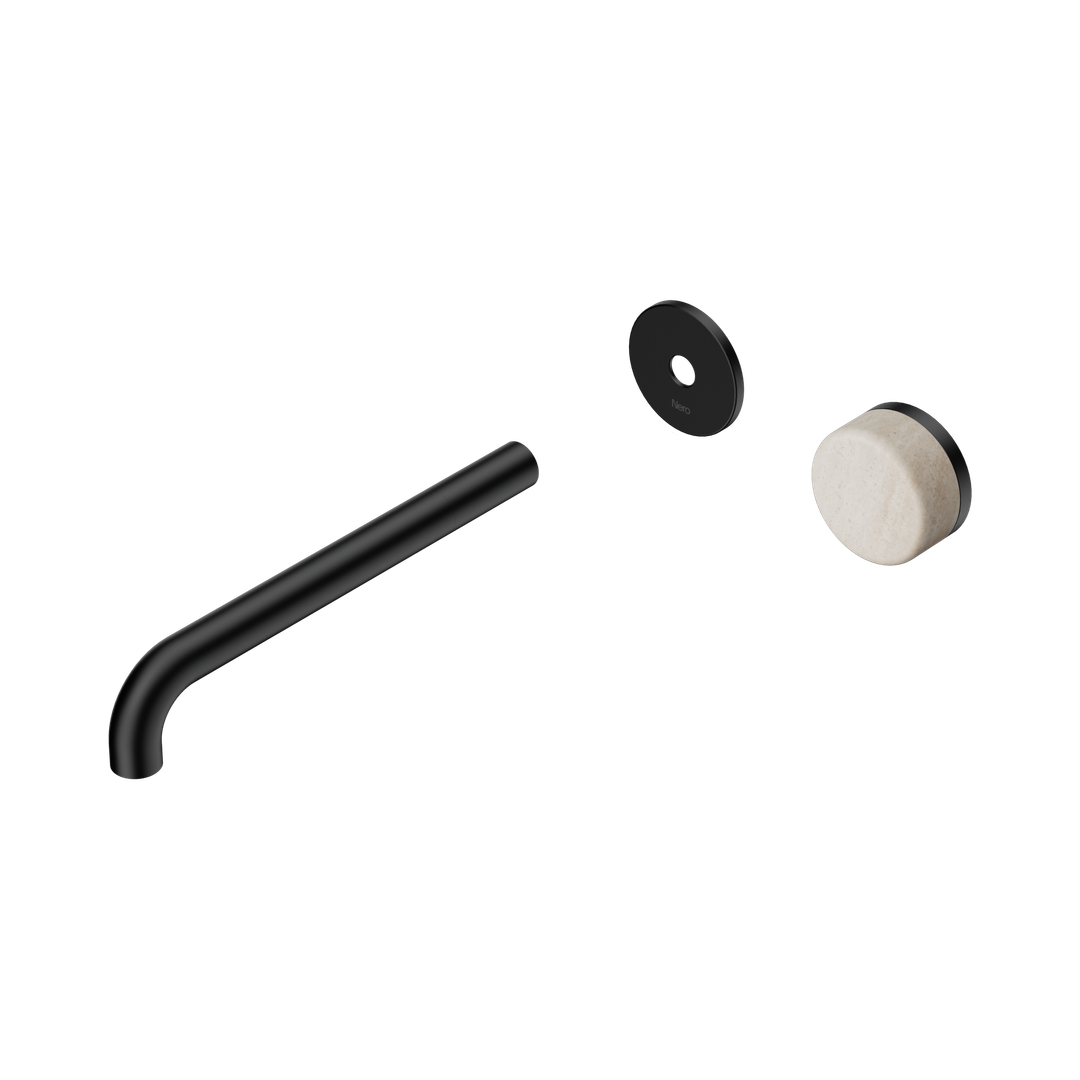 Nero Serenity Progressive Wall Basin Mixer 220Mm Spout Matte Black - Rome Travertine Handle Trim Kit Only