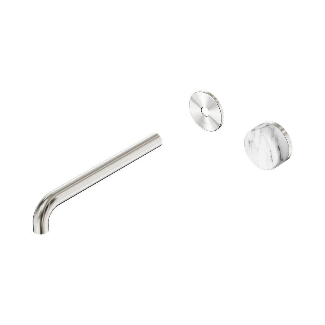 Nero Serenity Progressive Wall Basin Mixer 220Mm Spout - Brushed Nickel Arabescato Corchia Handle Trim Kit Only