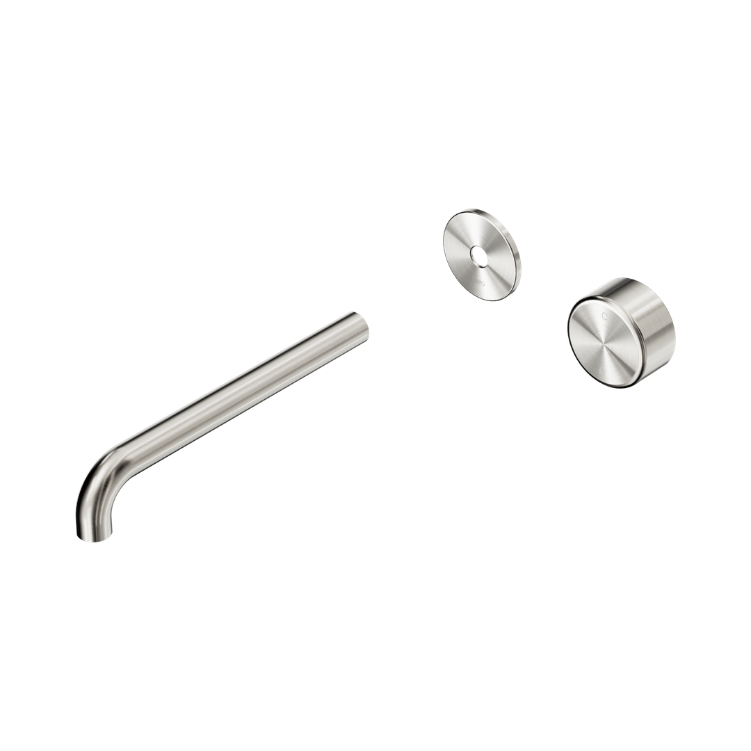 Nero Serenity Progressive Wall Basin Mixer 220Mm Spout Brushed Nickel - Metal Handle Trim Kit Only