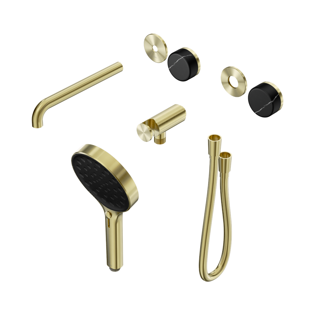 Nero Serenity Progressive Shower System - Spout Brushed Gold Marquina Black Handle & Serenity Hand Shower Trim Kit