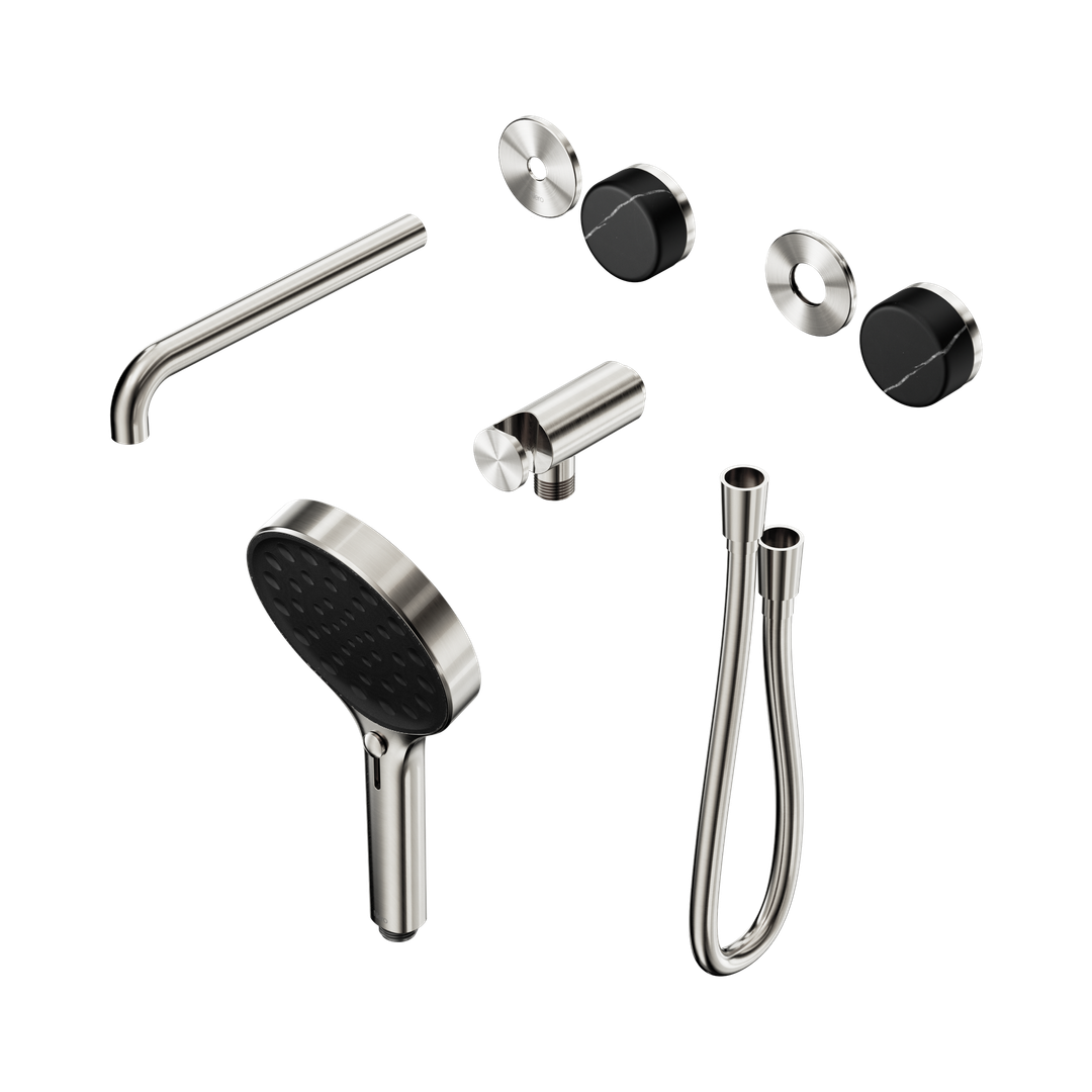 Nero Serenity Progressive Shower System - Spout Brushed Nickel Marquina Black Handle & Serenity Hand Shower Trim Kit