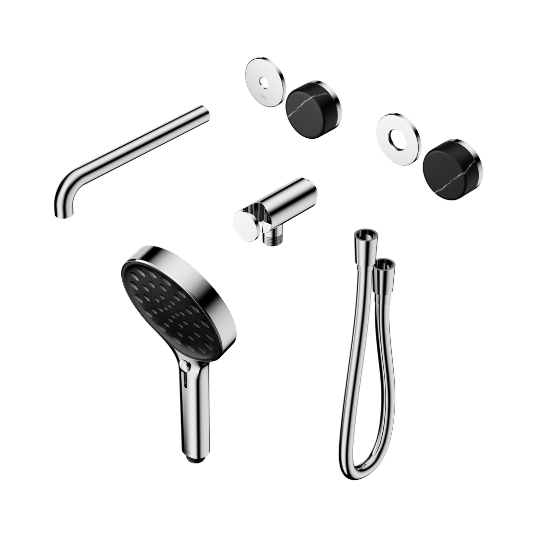 Nero Serenity Progressive Shower System - Spout Chrome Marquina Black Handle & Serenity Hand Shower Trim Kit Only