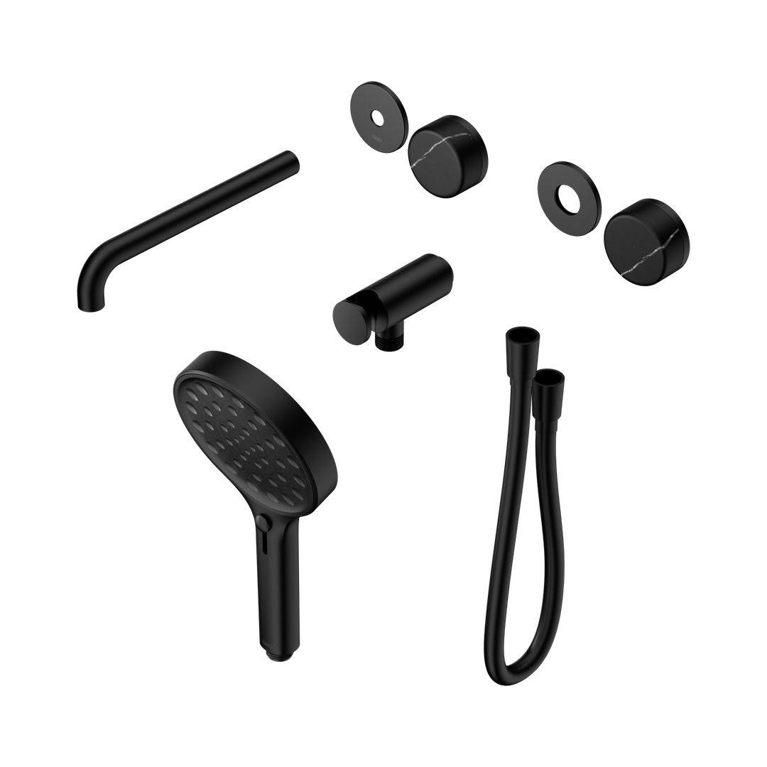 Nero Serenity Progressive Shower System - Spout Matte Black Marquina Black Handle & Serenity Hand Shower Trim Kit Only