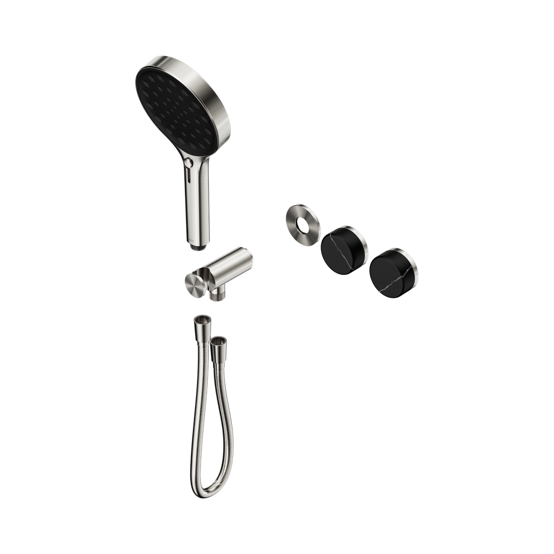 Nero Serenity Progressive Shower System Brushed Nickel - Marquina Black Handle & Serenity Hand Shower Trim Kit Only