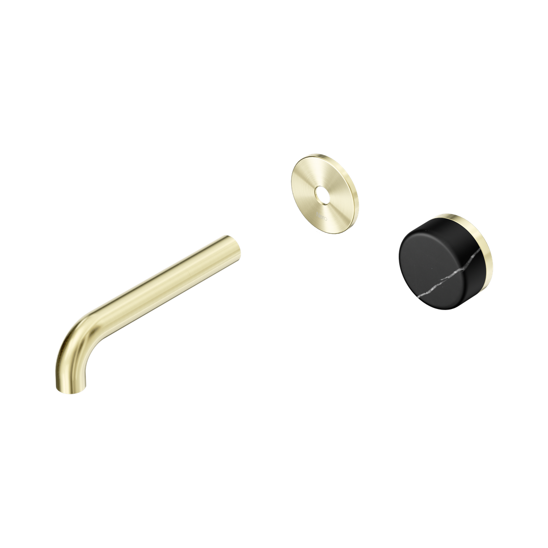 Nero Serenity Progressive Wall Basin Mixer 160Mm Spout Brushed Gold - Marquina Black Handle Trim Kit Only