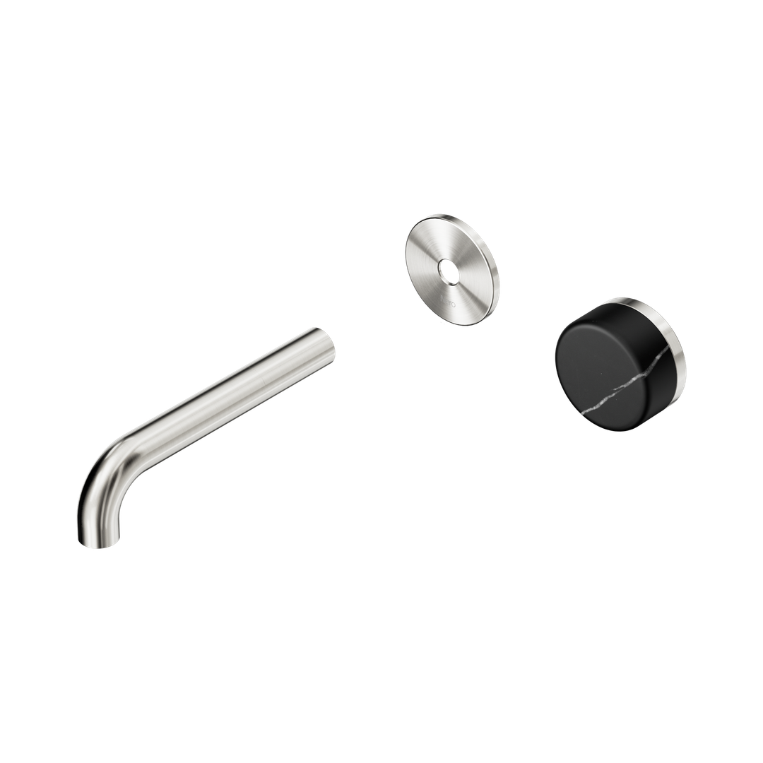 Nero Serenity Progressive Wall Basin Mixer 160Mm Spout - Brushed Nickel Marquina Black Handle Trim Kit Only