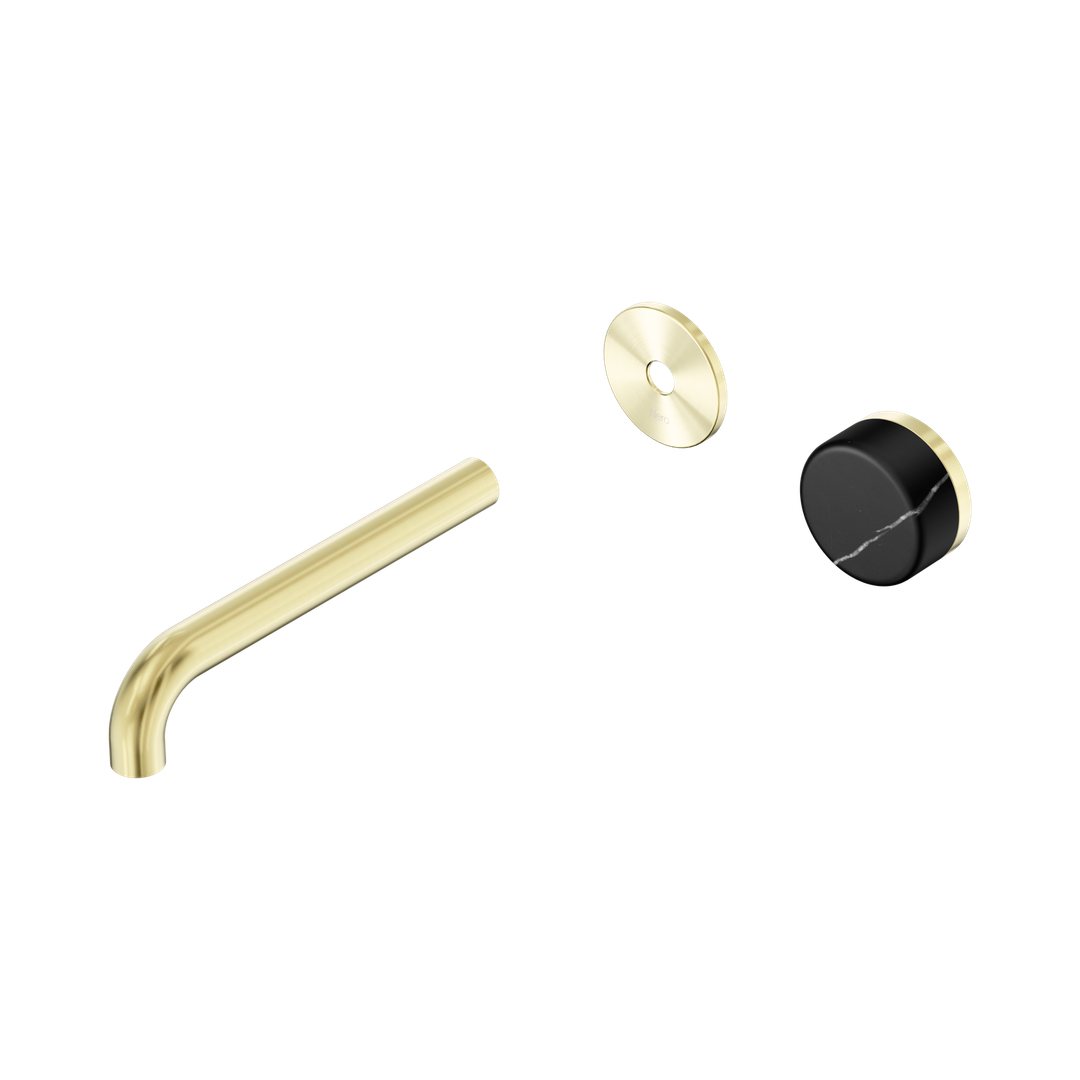 Nero Serenity Progressive Wall Basin Mixer 185Mm Spout Brushed Gold - Marquina Black Handle Trim Kit Only