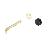 Nero Serenity Progressive Wall Basin Mixer 185Mm Spout Brushed Gold - Marquina Black Handle Trim Kit Only