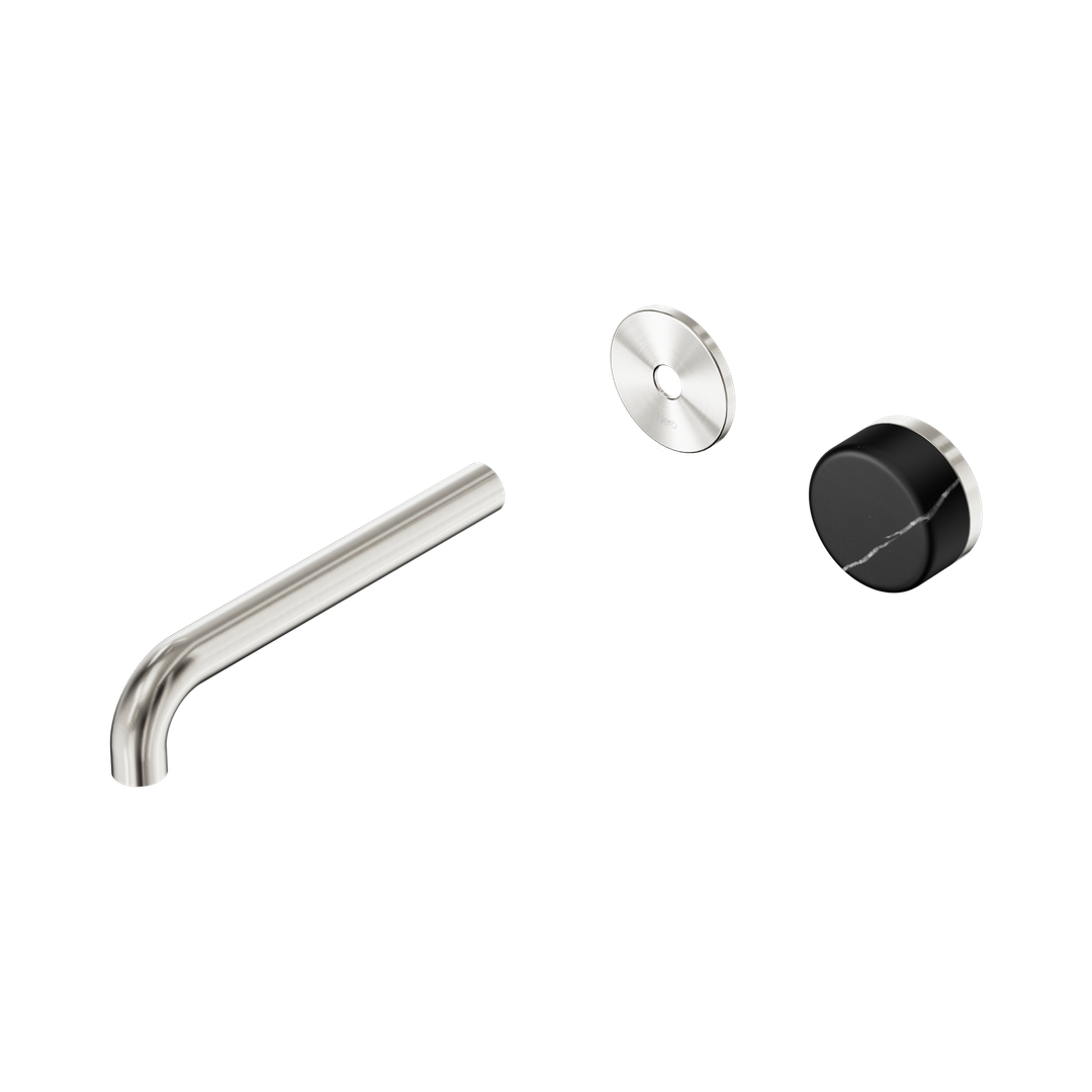 Nero Serenity Progressive Wall Basin Mixer 185Mm Spout - Brushed Nickel Marquina Black Handle Trim Kit Only