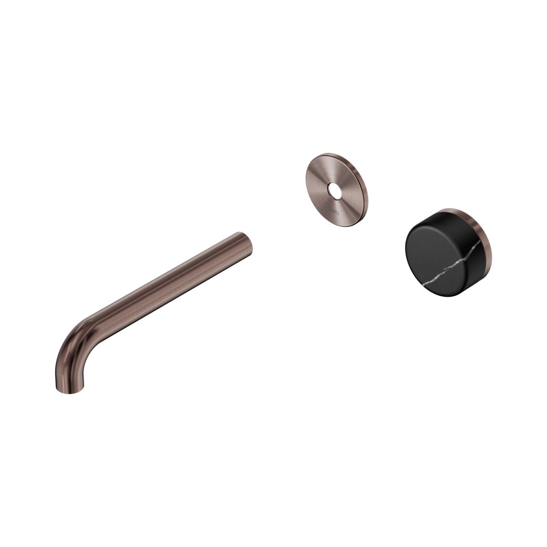 Nero Serenity Progressive Wall Basin Mixer 185Mm Spout - Brushed Bronze Marquina Black Handle Trim Kit Only
