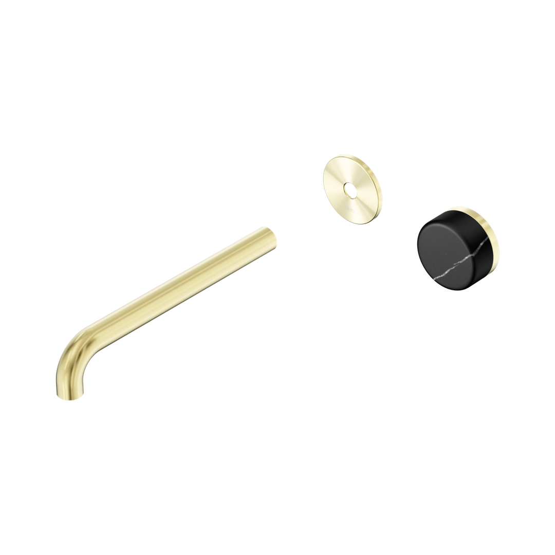 Nero Serenity Progressive Wall Basin Mixer 220Mm Spout Brushed Gold - Marquina Black Handle Trim Kit Only