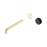 Nero Serenity Progressive Wall Basin Mixer 220Mm Spout Brushed Gold - Marquina Black Handle Trim Kit Only