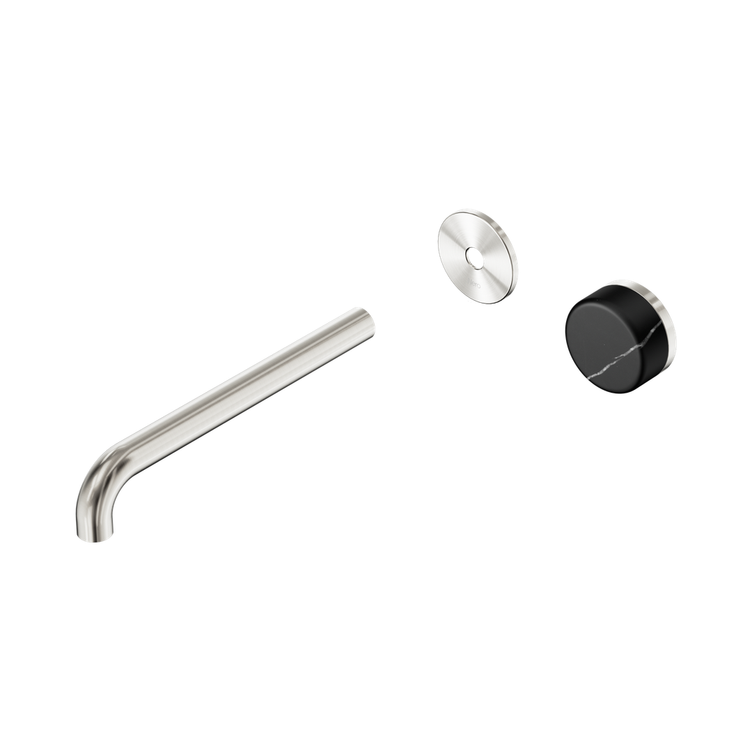 Nero Serenity Progressive Wall Basin Mixer 220Mm Spout - Brushed Nickel Marquina Black Handle Trim Kit Only