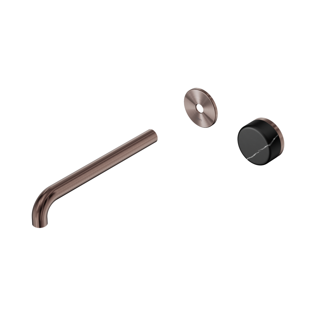 Nero Serenity Progressive Wall Basin Mixer 220Mm Spout Brushed Bronze - Marquina Black Handle Trim Kit Only