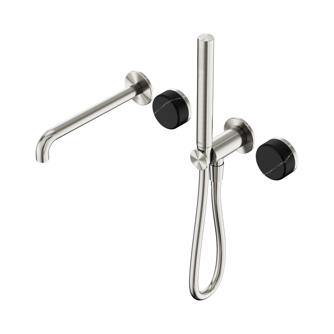 Nero Serenity Progressive Shower System - Spout Brushed Nickel - Marquina Black Handle & Slim Shower