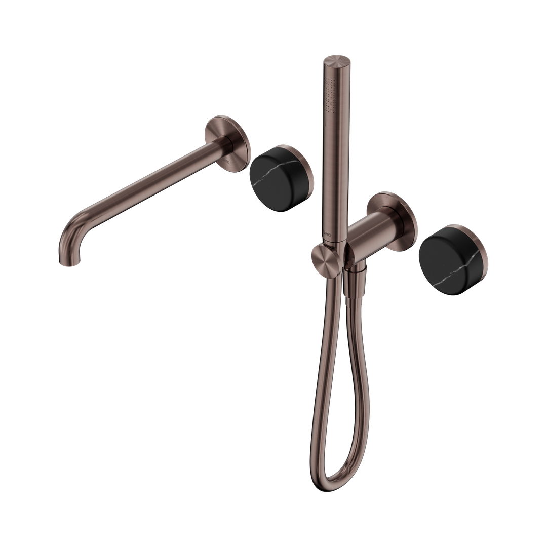 Nero Serenity Progressive Shower System - Spout Brushed Bronze - Marquina Black Handle & Slim Shower