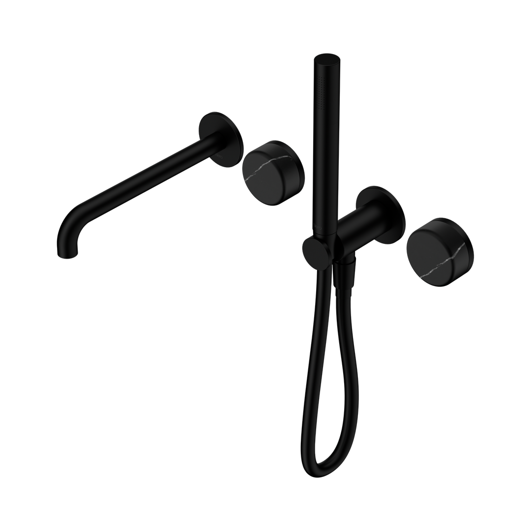 Nero Serenity Progressive Shower System - Spout Matte Black - Marquina Black Handle & Slim Shower