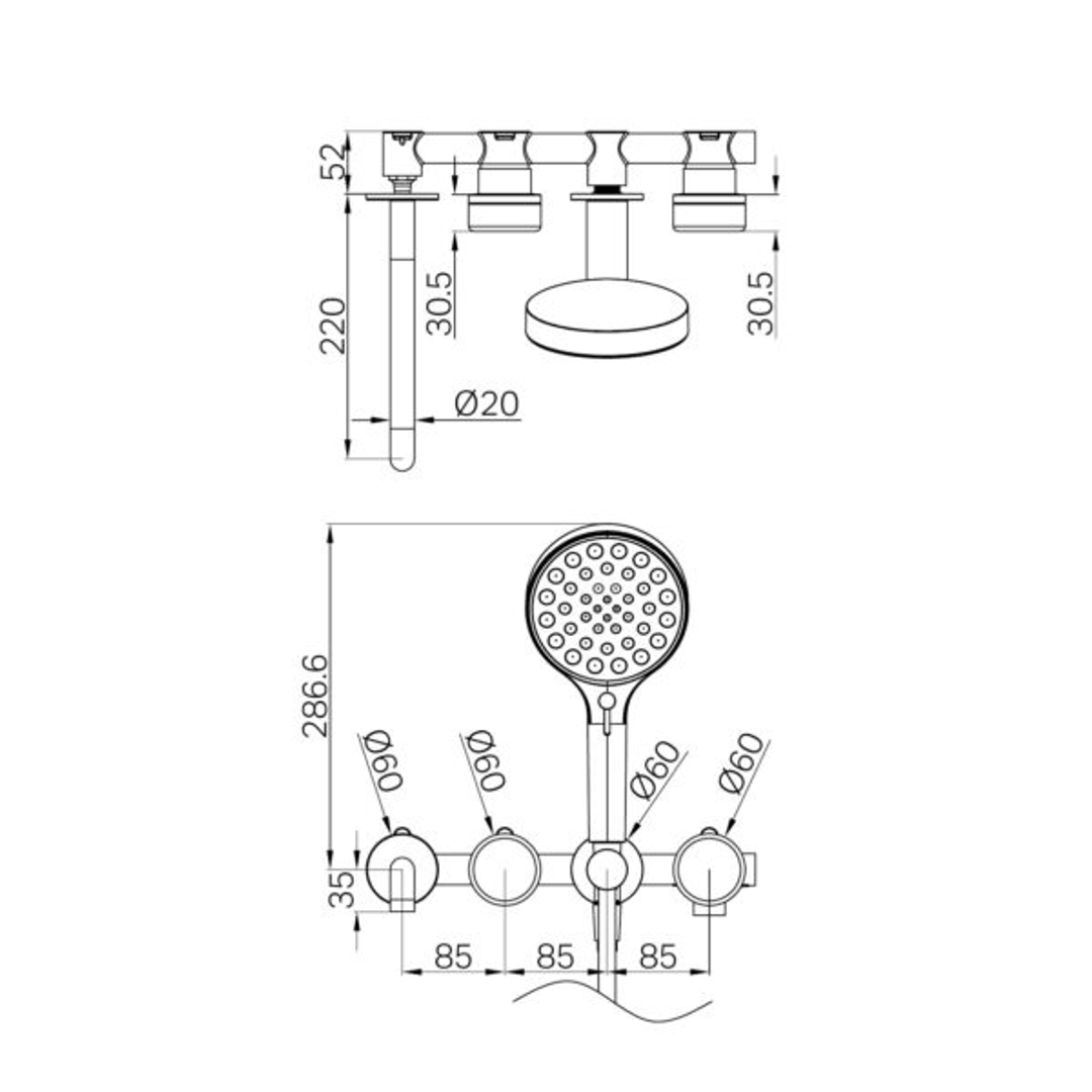 Nero Serenity Progressive Shower System - Spout Brushed Bronze Marquina Black Handle & Serenity Hand Shower