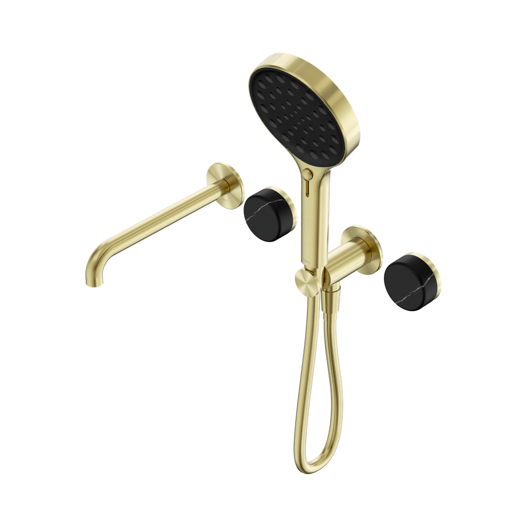 Nero Serenity Progressive Shower System - Spout Brushed Gold Marquina Black Handle & Serenity Hand Shower