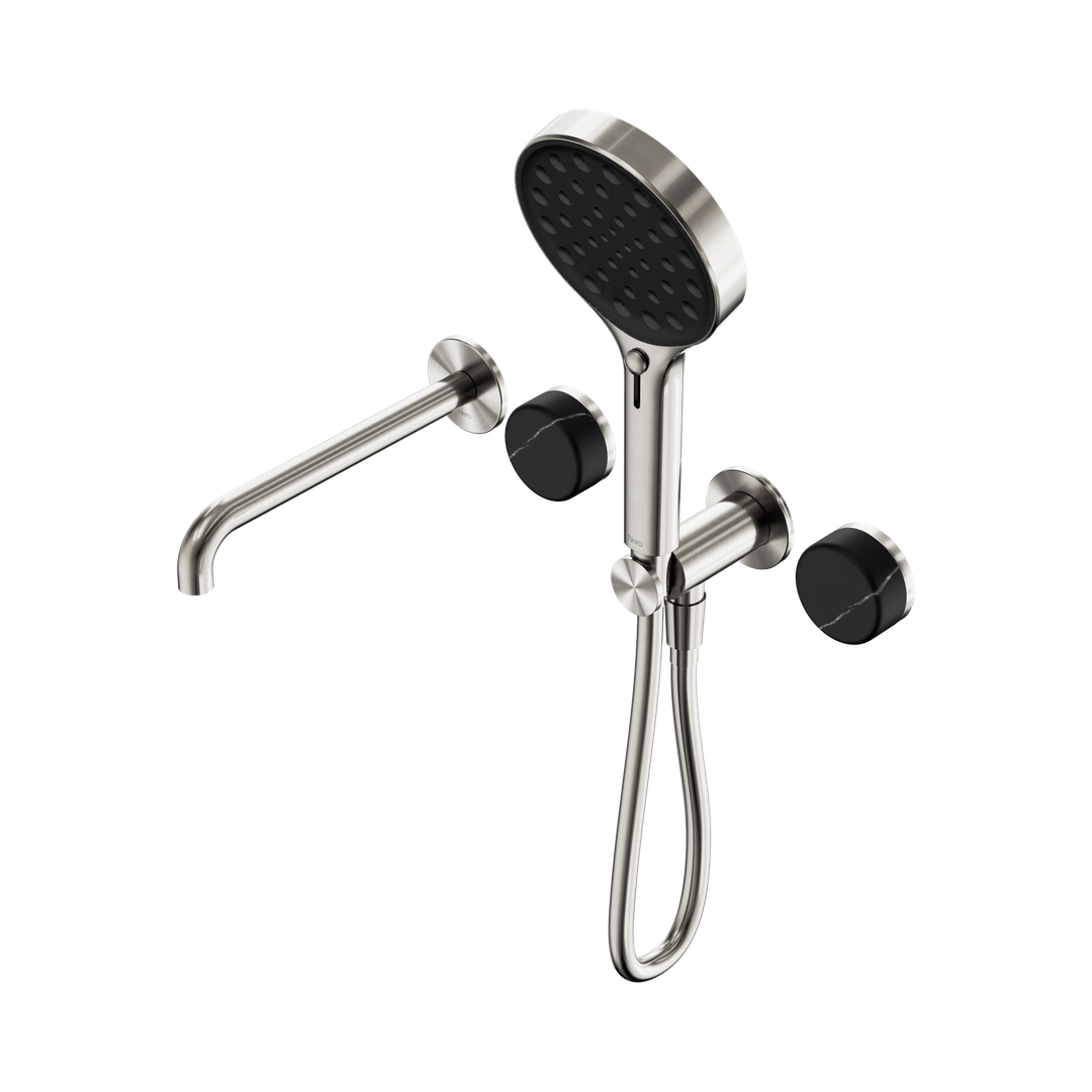 Nero Serenity Progressive Shower System - Spout Brushed Nickel Marquina Black Handle & Serenity Hand Shower