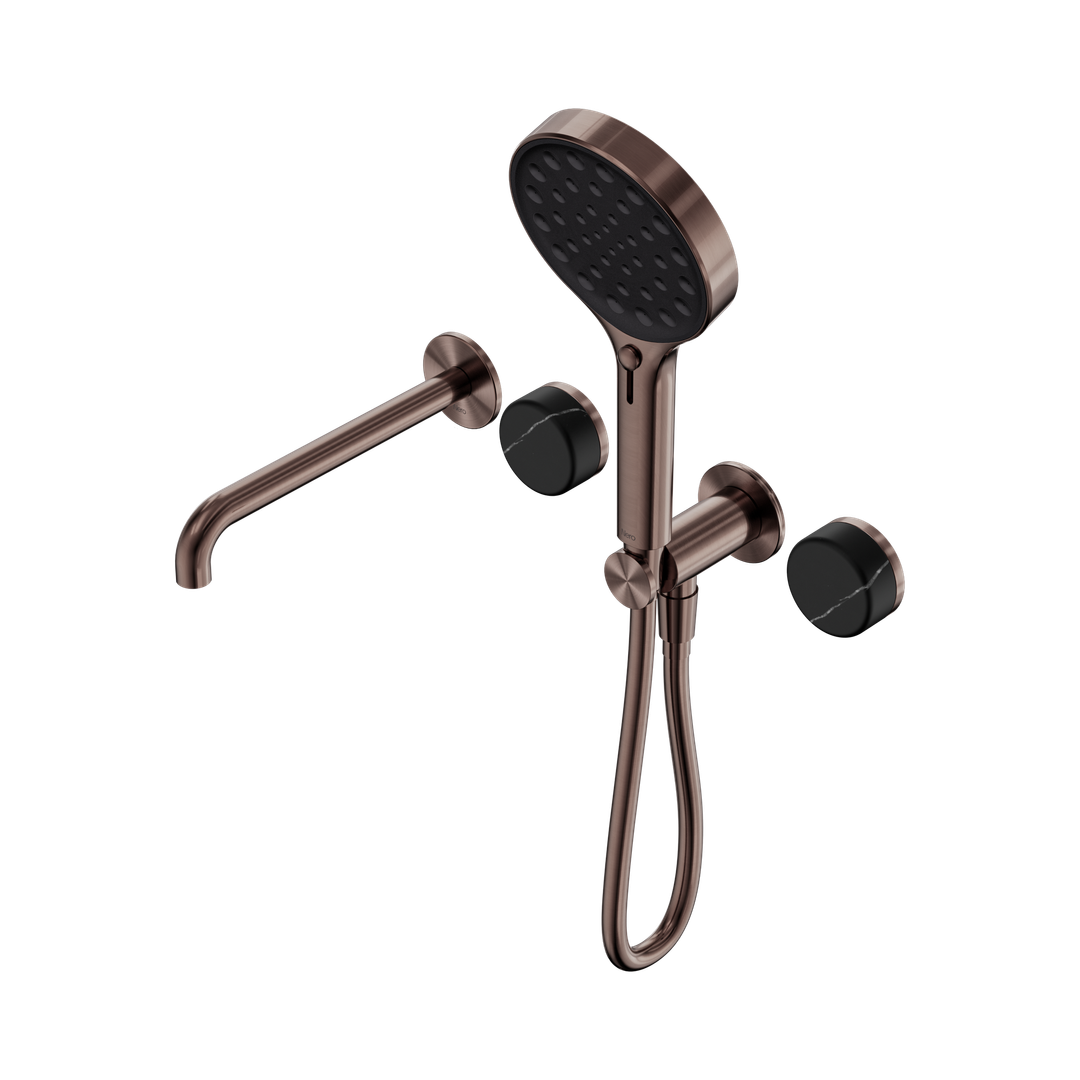 Nero Serenity Progressive Shower System - Spout Brushed Bronze Marquina Black Handle & Serenity Hand Shower