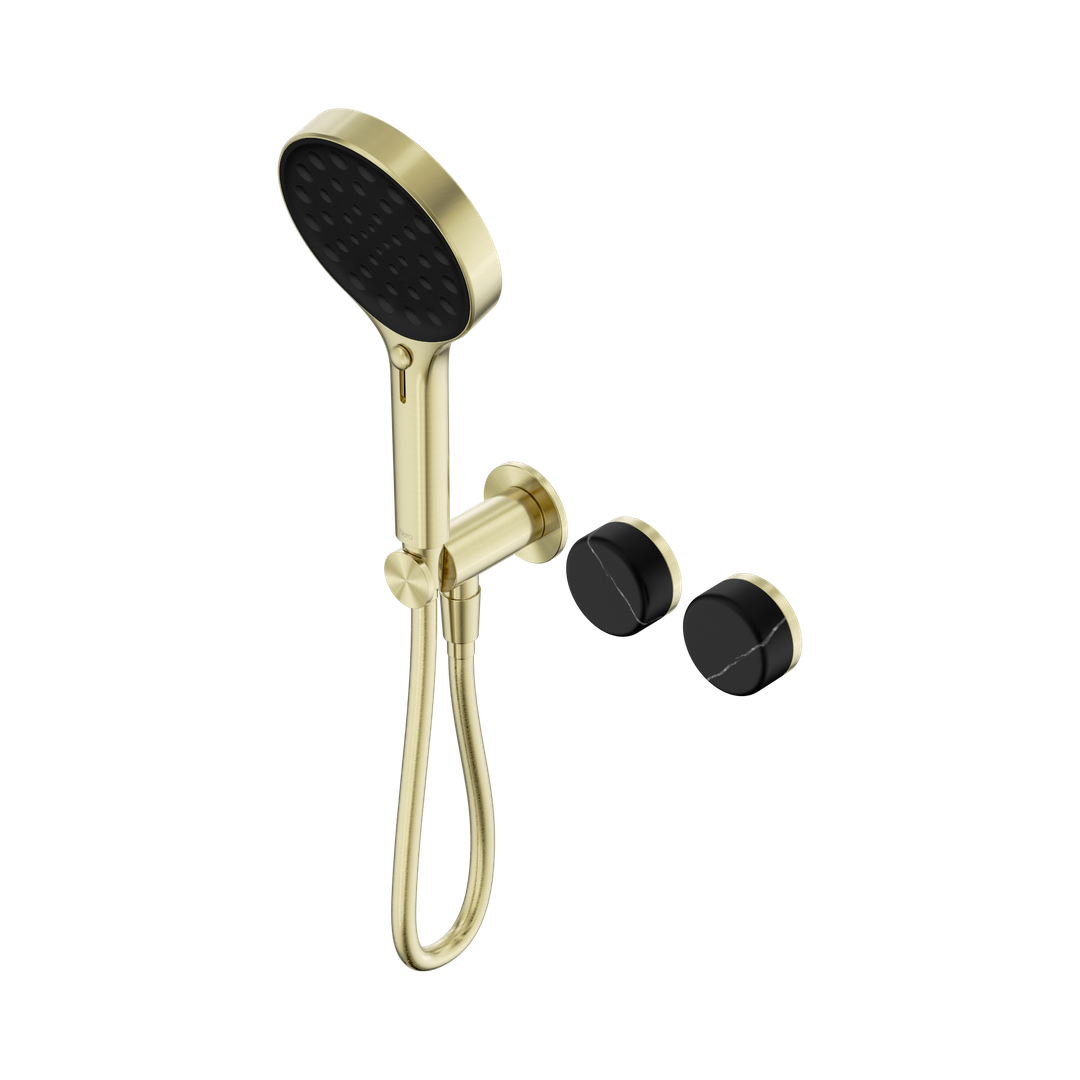 Nero Serenity Progressive Shower System Brushed Gold - Marquina Black Handle & Serenity Hand Shower