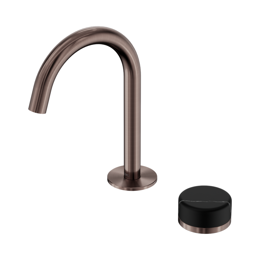 Nero Serenity Progressive Basin Mixer Arc Spout Brushed Bronze - Marquina Black Handle