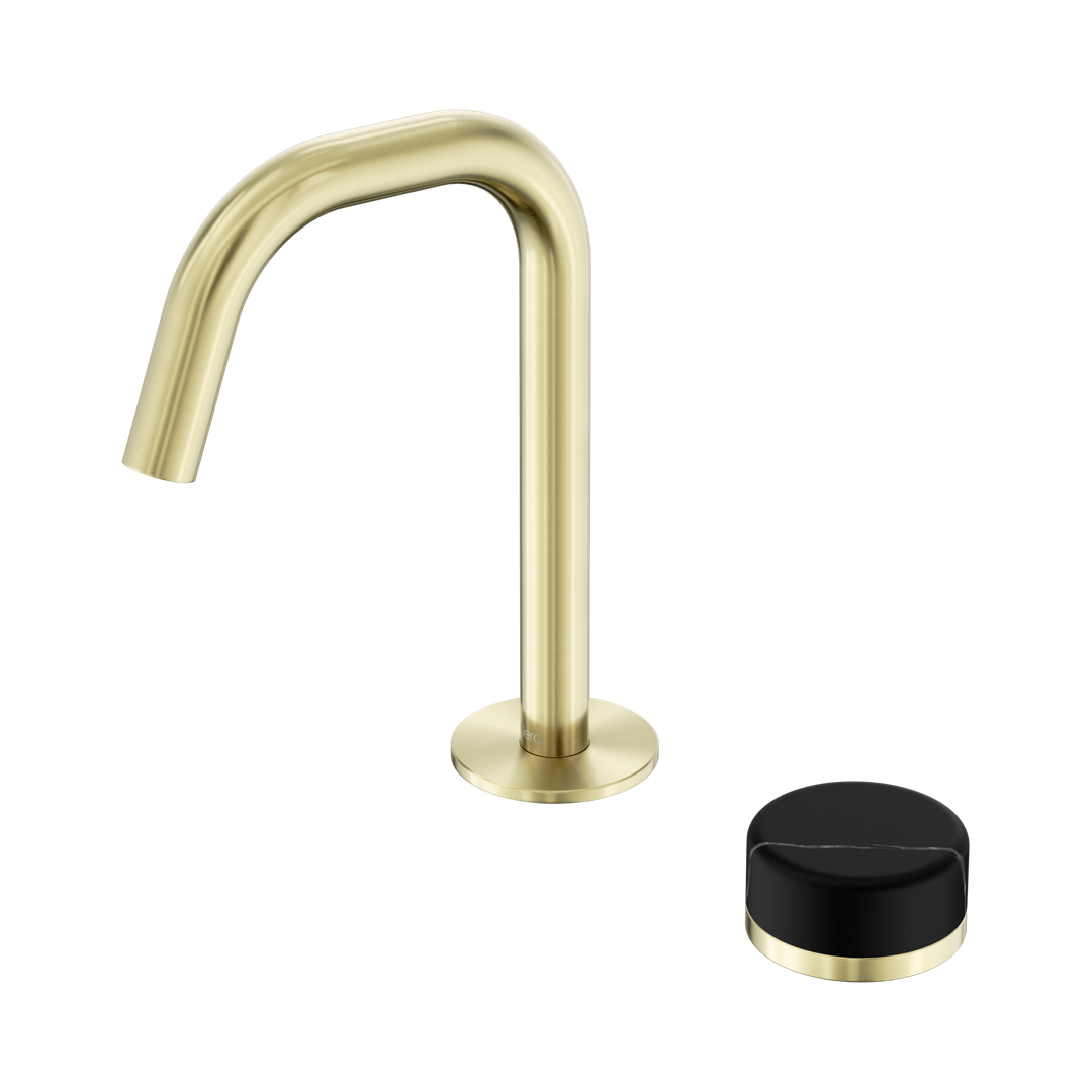 Serenity Progressive Basin Nero Mixer Edge Spout With Marquina Black Handle - Brushed Gold