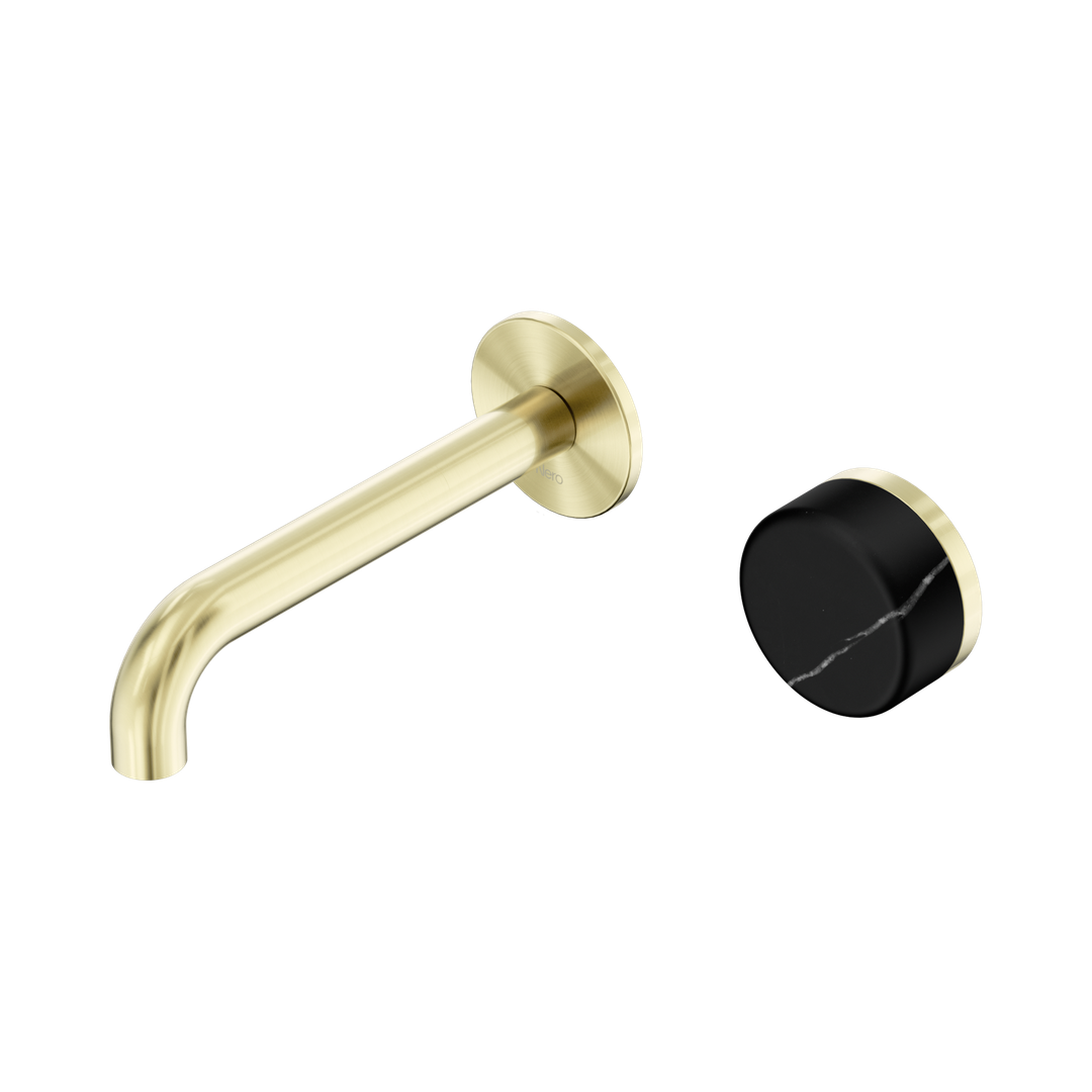 Serenity Progressive Wall Basin Nero Mixer 160mm Spout With Marquina Black Handle - Brushed Gold