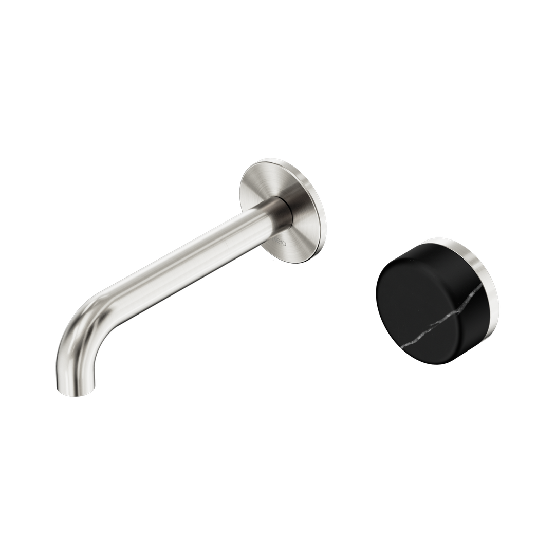 Serenity Wall Basin Nero Mixer 160mm Spout With Marquina Black Handle - Brushed Nickel