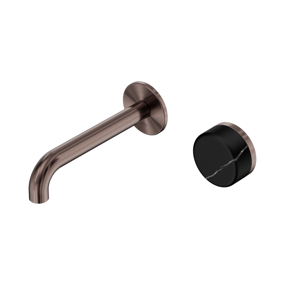Nero Serenity Wall Basin Mixer 160mm Spout With Marquina Black Handle - Brushed Bronze