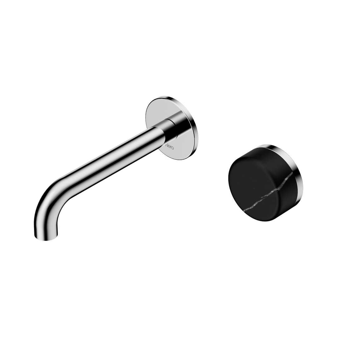 Nero Serenity Progressive Wall Basin Mixer 160mm Spout With Marquina Black Handle - Chrome