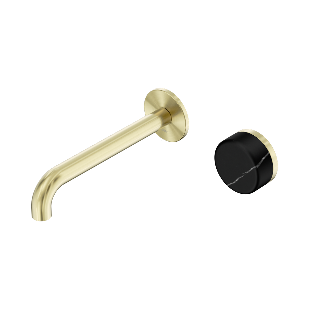 Serenity Progressive Wall Basin Nero Mixer 185mm Spout With Marquina Black Handle - Brushed Gold